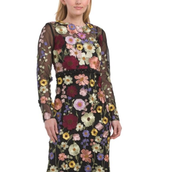 MAC DUGGAL Long Sleeve 3d Floral Gown - Picture 2 of 4